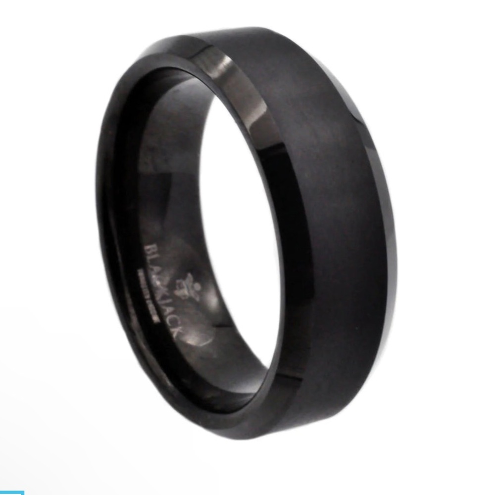 Blackjack Men's Black-Plated Tungsten Ring BJRT01B